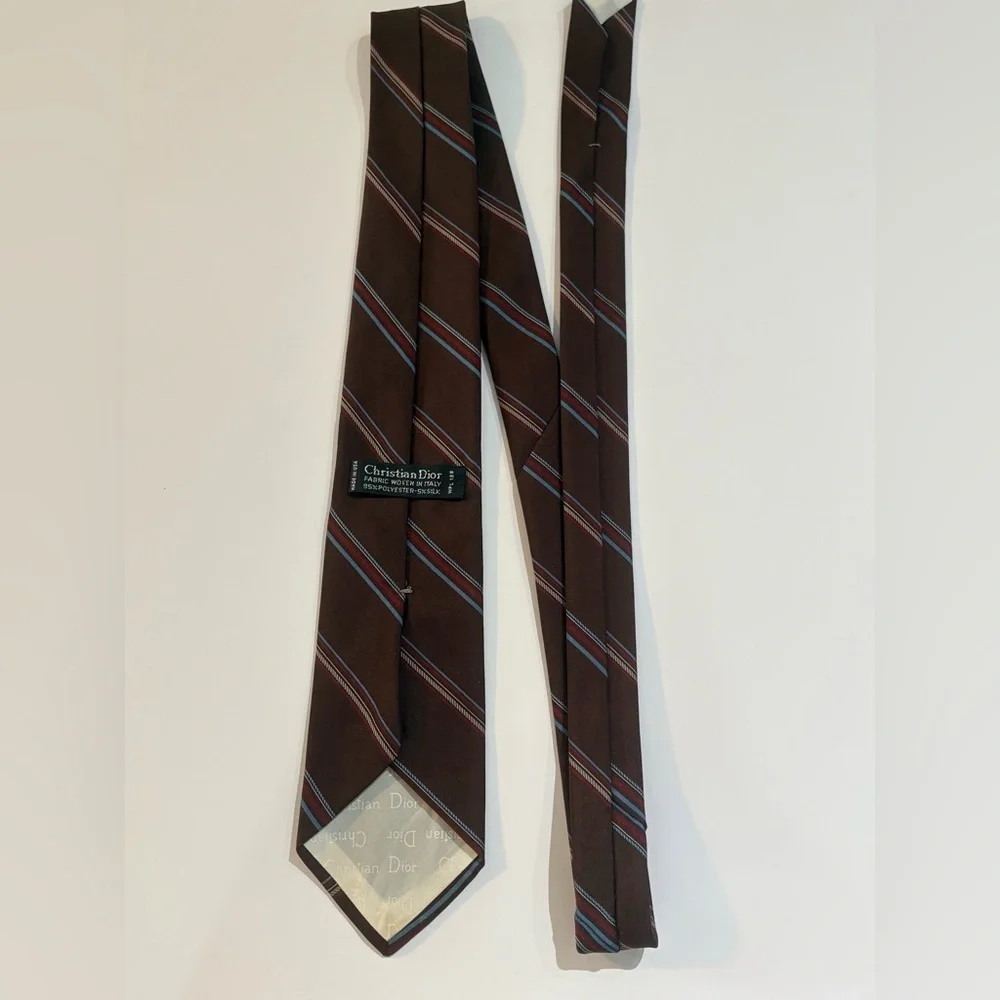 CHRISTIAN DIOR VINTAGE MENS BROWN 95%POLYESTER 5%SILK CLASSIC NECK TIE WIDTH:3" - Picture 4 of 6